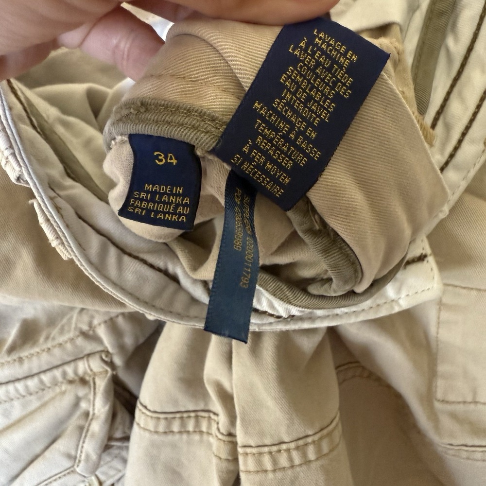 Polo Ralph Lauren Mens Size 34 Khaki Beige Classic Chino Cargo Shorts Utility - Picture 3 of 11